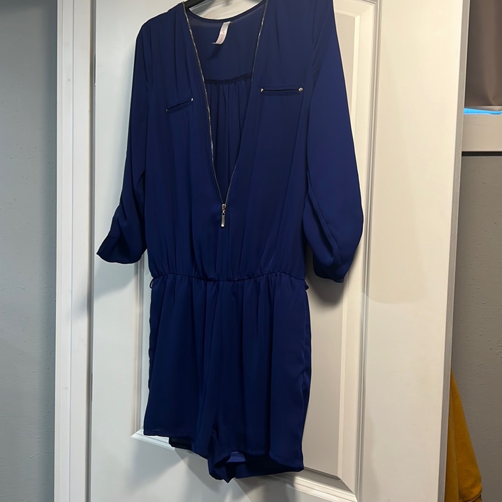 Blue zip up romper